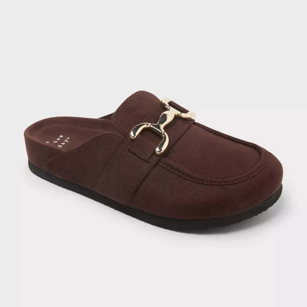 A New Day Beritt Shoes Womens 8 Chocolate Brown Slip On Mules Gold Bit Loafers